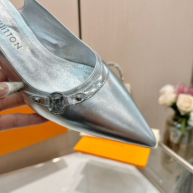 6AM SLINGBACK HIGH HEELS 55 MM IN SILVER LAMBSKIN