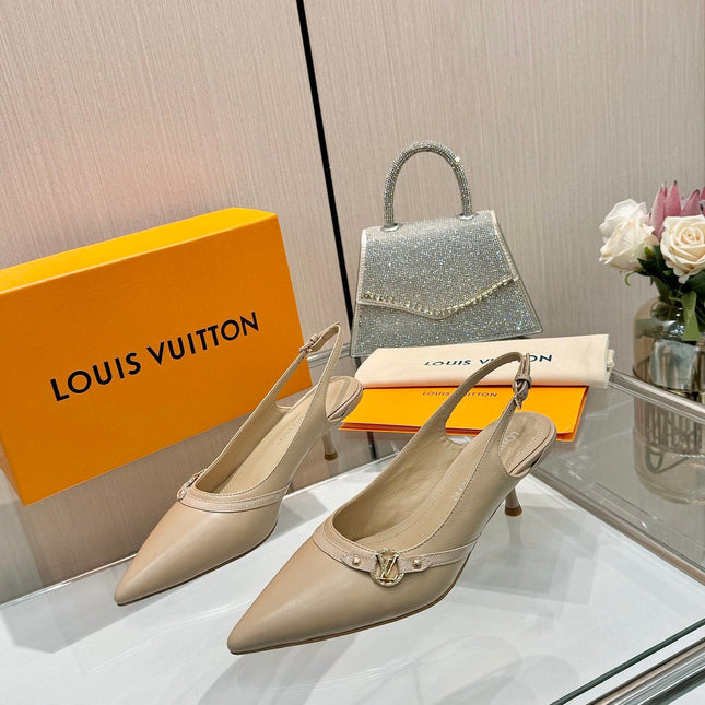 6AM SLINGBACK HIGH HEELS 55 MM IN TAN BEIGE LAMBSKIN