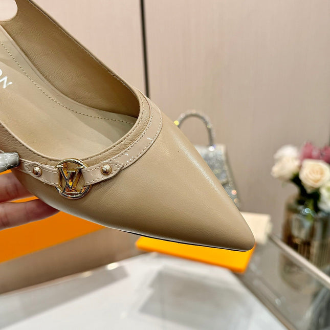 6AM SLINGBACK HIGH HEELS 55 MM IN TAN BEIGE LAMBSKIN