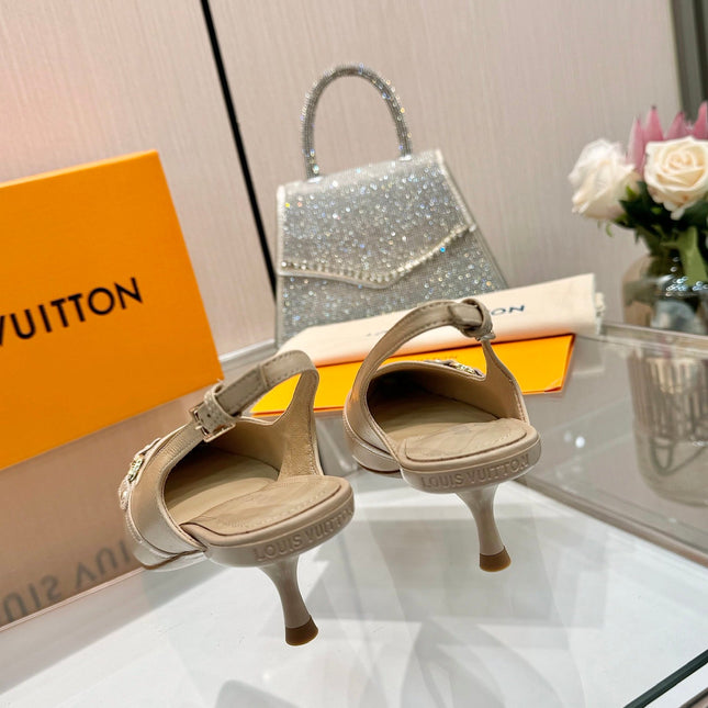 6AM SLINGBACK HIGH HEELS 55 MM IN TAN BEIGE LAMBSKIN