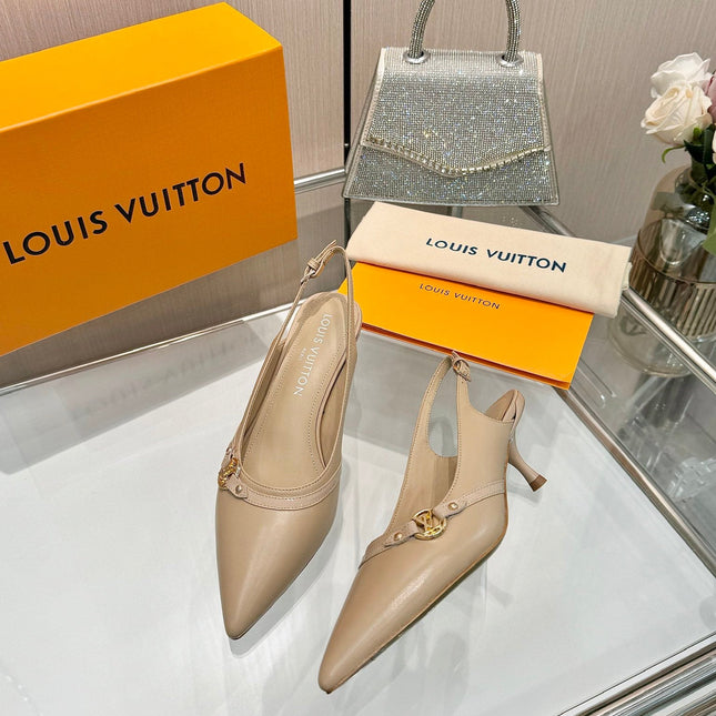 6AM SLINGBACK HIGH HEELS 55 MM IN TAN BEIGE LAMBSKIN