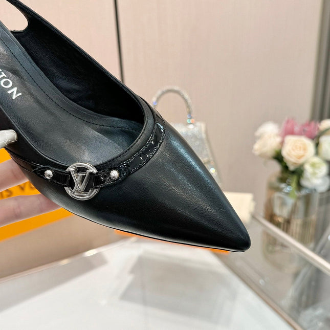 6AM SLINGBACK HIGH HEELS 55 MM IN BLACK LAMBSKIN