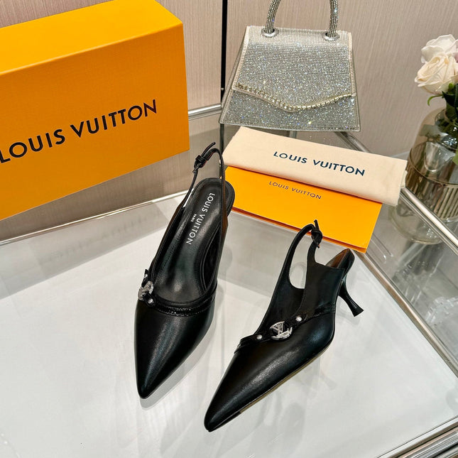 6AM SLINGBACK HIGH HEELS 55 MM IN BLACK LAMBSKIN