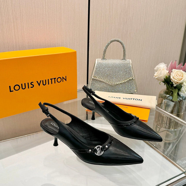 6AM SLINGBACK HIGH HEELS 55 MM IN BLACK LAMBSKIN
