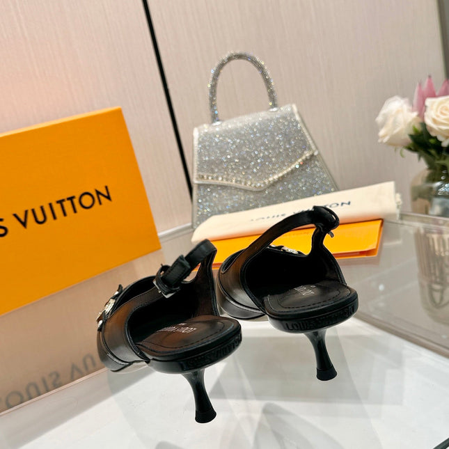 6AM SLINGBACK HIGH HEELS 55 MM IN BLACK LAMBSKIN