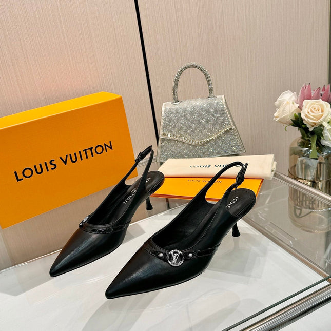 6AM SLINGBACK HIGH HEELS 55 MM IN BLACK LAMBSKIN