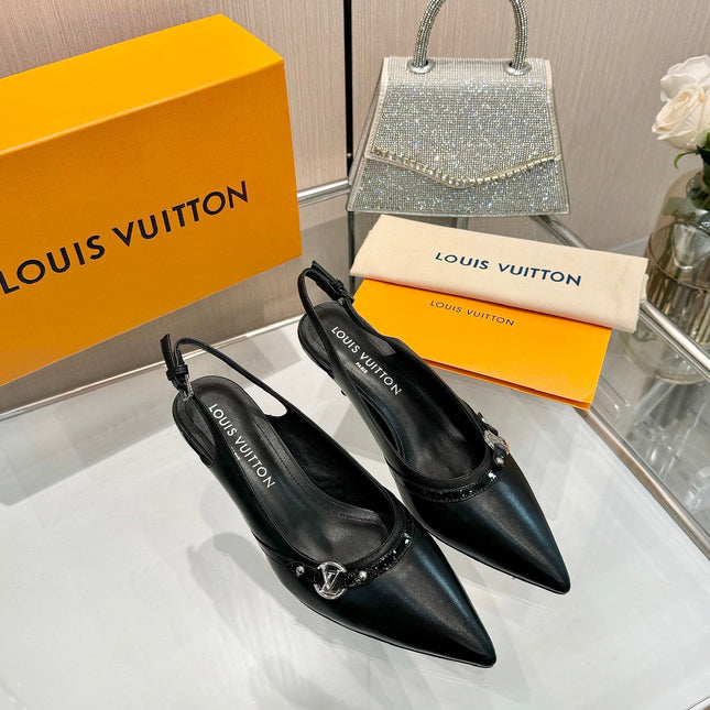 6AM SLINGBACK HIGH HEELS 55 MM IN BLACK LAMBSKIN