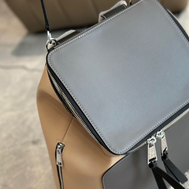 LOE GOYA BACKPACK 40 IN BLACK MIX BEIGE GRAINED CALFSKIN