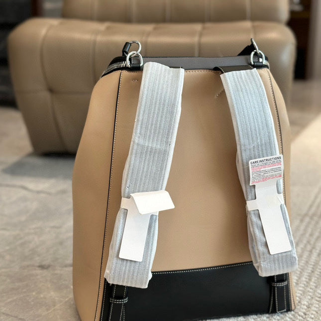 LOE GOYA BACKPACK 40 IN BLACK MIX BEIGE GRAINED CALFSKIN