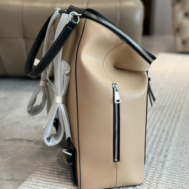 LOE GOYA BACKPACK 40 IN BLACK MIX BEIGE GRAINED CALFSKIN