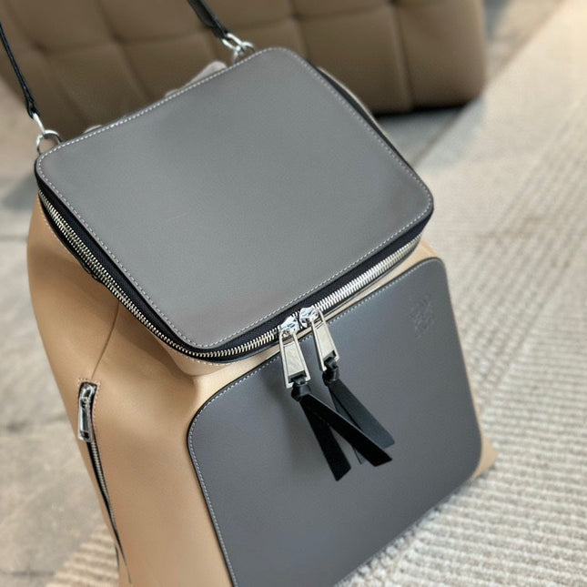 LOE GOYA BACKPACK 40 IN BLACK MIX BEIGE GRAINED CALFSKIN