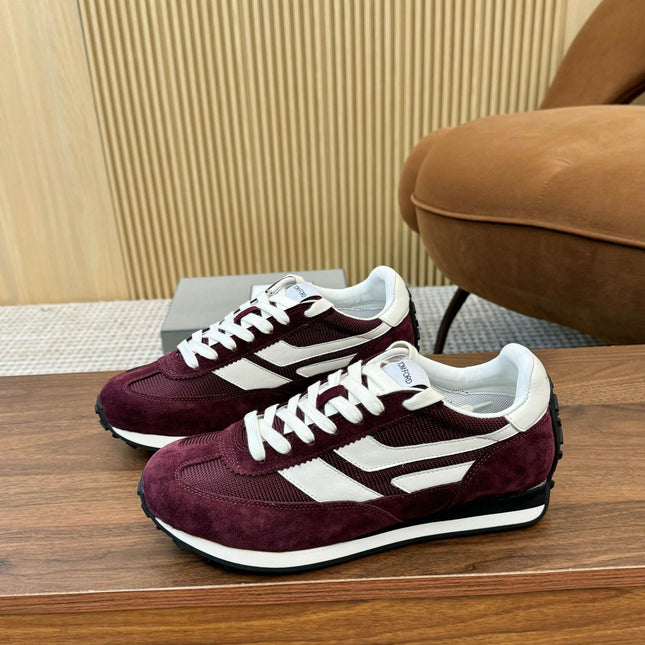 TOM FORD SNEAKERS  IN DARK BURGUNDY RED MESH AND SUEDE 434241