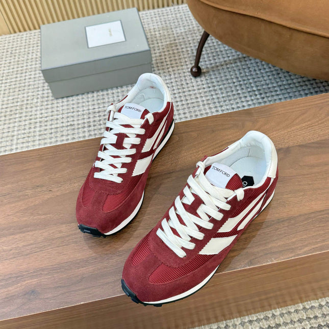 TOM FORD SNEAKERS  IN CHERRY RED MESH AND SUEDE 434240
