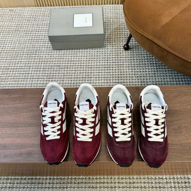 TOM FORD SNEAKERS  IN CHERRY RED MESH AND SUEDE 434240