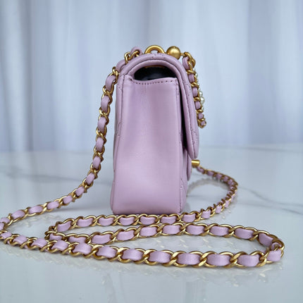 CC MINI 18 FLAP BAG IN LIGHT PINK CALFSKIN
