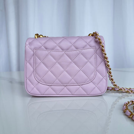 CC MINI 18 FLAP BAG IN LIGHT PINK CALFSKIN