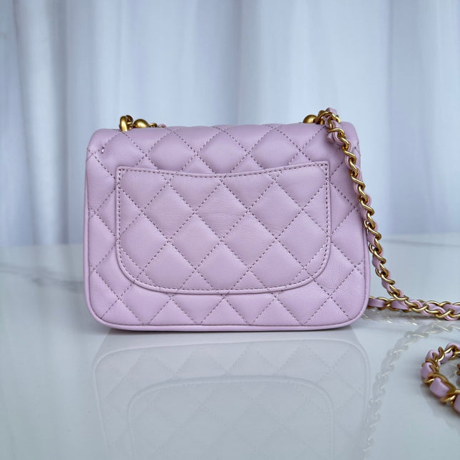 CC MINI 18 FLAP BAG IN LIGHT PINK CALFSKIN