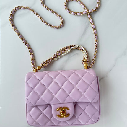 CC MINI 18 FLAP BAG IN LIGHT PINK CALFSKIN