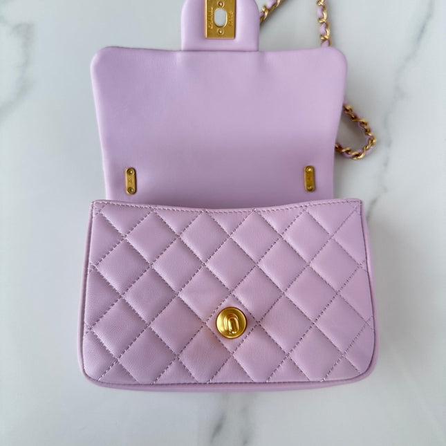 CC MINI 18 FLAP BAG IN LIGHT PINK CALFSKIN