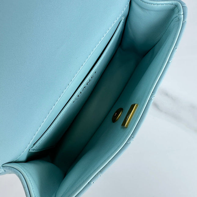 CC MINI 18 FLAP BAG IN LIGHT BLUE CALFSKIN