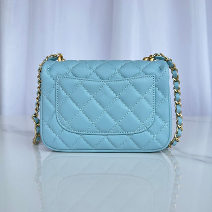 CC MINI 18 FLAP BAG IN LIGHT BLUE CALFSKIN