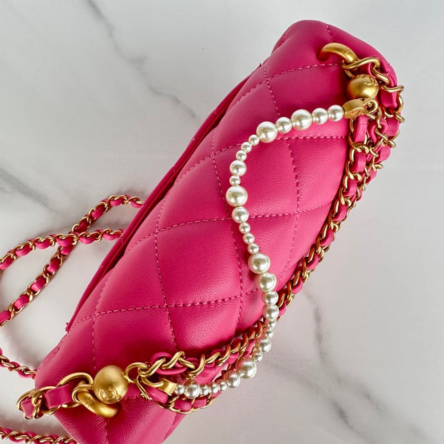 CC SMALL 20 FLAP BAG IN DEEP PINK CALFSKIN