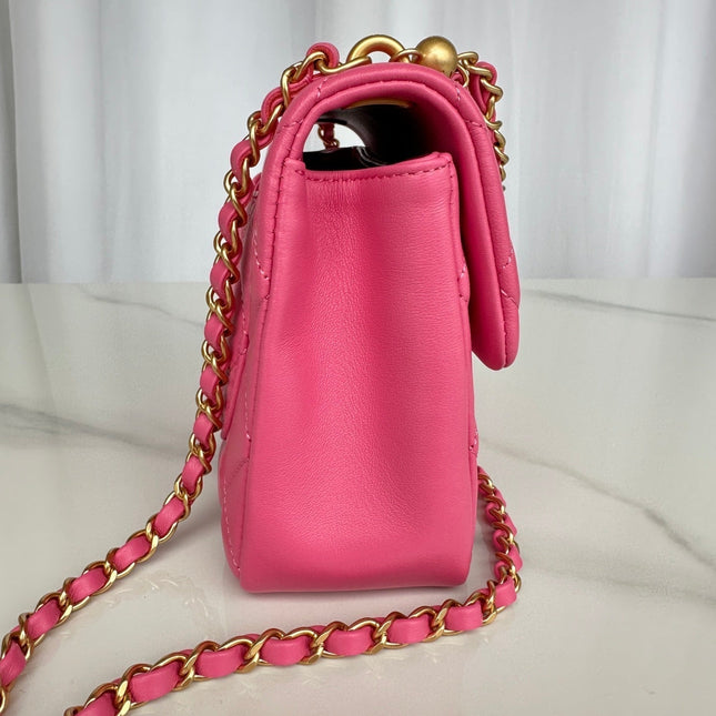 CC SMALL 20 FLAP BAG IN DEEP PINK CALFSKIN