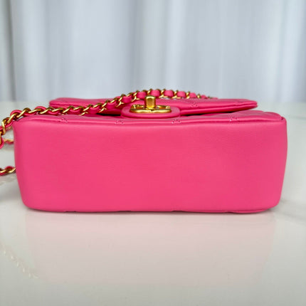 CC SMALL 20 FLAP BAG IN DEEP PINK CALFSKIN