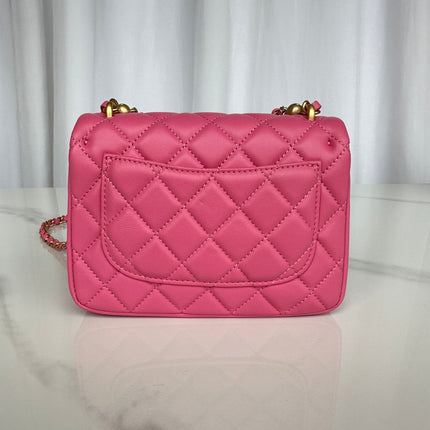 CC MINI 18 FLAP BAG IN DEEP PINK CALFSKIN