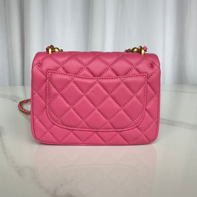 CC MINI 18 FLAP BAG IN DEEP PINK CALFSKIN