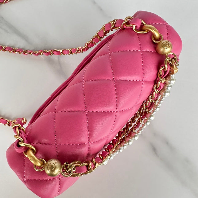 CC MINI 18 FLAP BAG IN DEEP PINK CALFSKIN