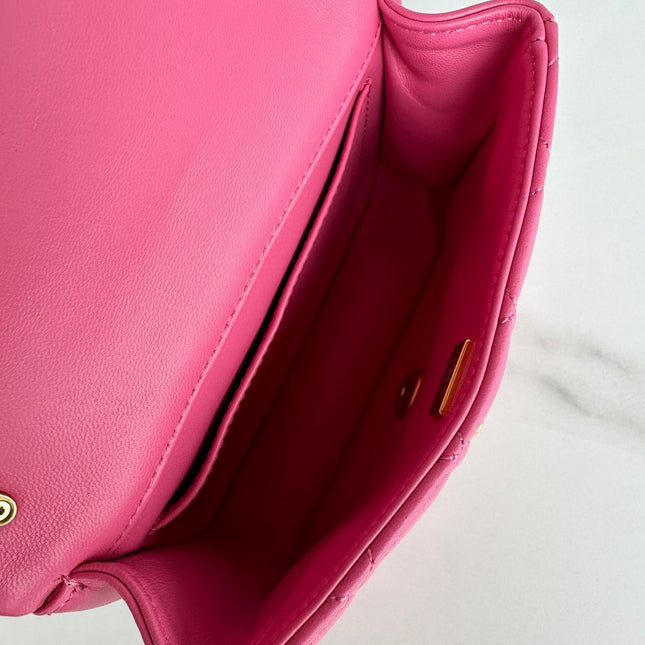 CC MINI 18 FLAP BAG IN DEEP PINK CALFSKIN
