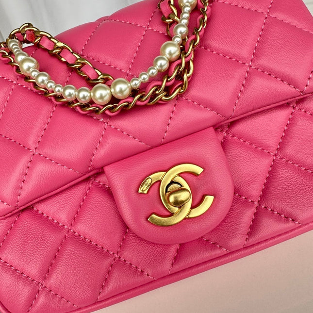 CC MINI 18 FLAP BAG IN DEEP PINK CALFSKIN