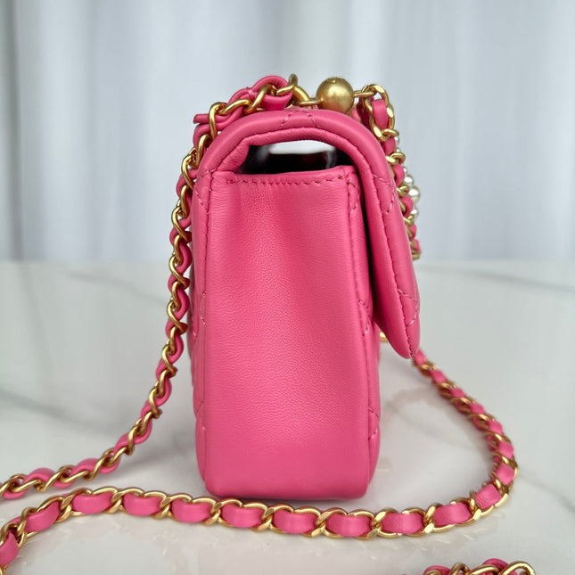 CC MINI 18 FLAP BAG IN DEEP PINK CALFSKIN