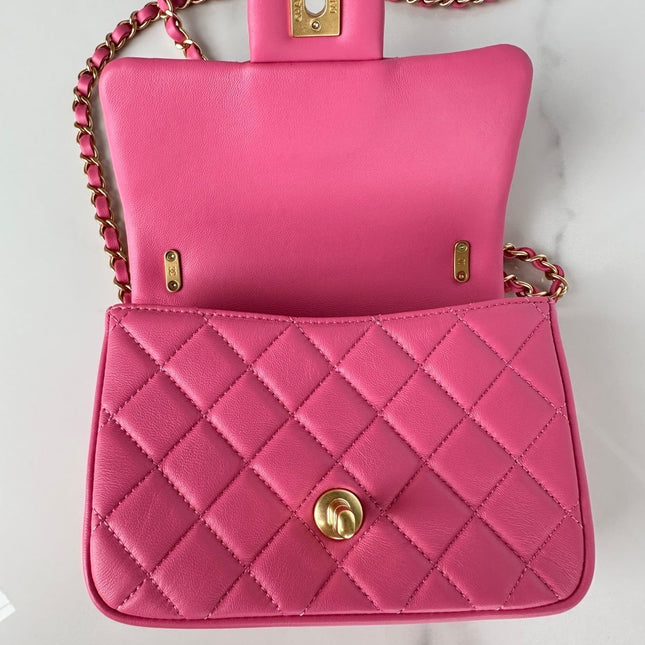 CC MINI 18 FLAP BAG IN DEEP PINK CALFSKIN