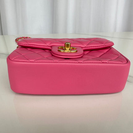 CC MINI 18 FLAP BAG IN DEEP PINK CALFSKIN