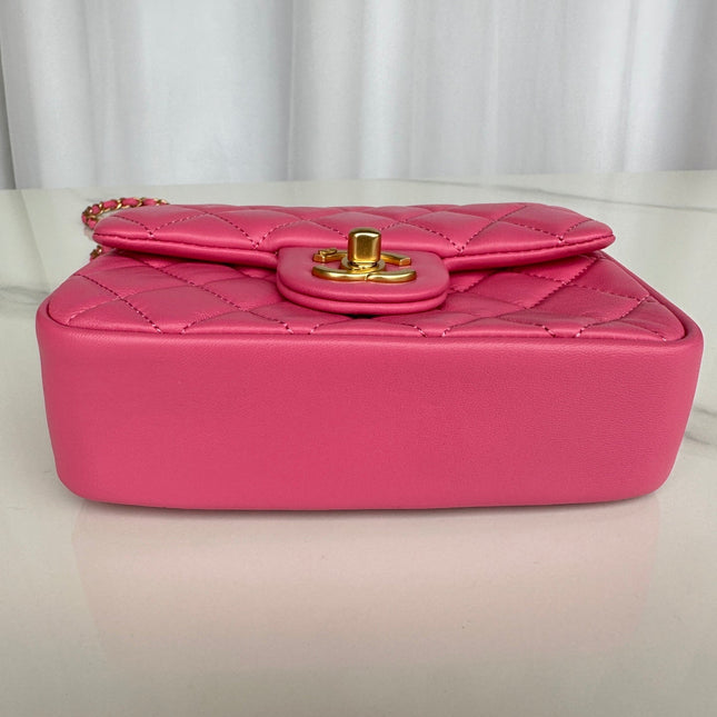 CC MINI 18 FLAP BAG IN DEEP PINK CALFSKIN