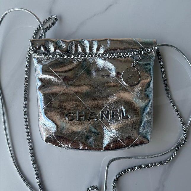 CC MINI 20 BAG IN SILVER METALLIC LAMBSKIN
