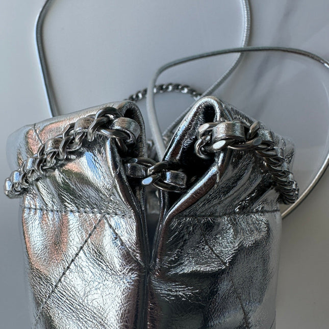 CC MINI 20 BAG IN SILVER METALLIC LAMBSKIN