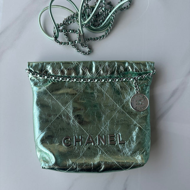 CC MINI 20 BAG IN SEA GREEN METALLIC LAMBSKIN