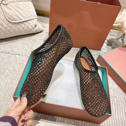 FLAT SHOES IN BLACK MESH FABRIC