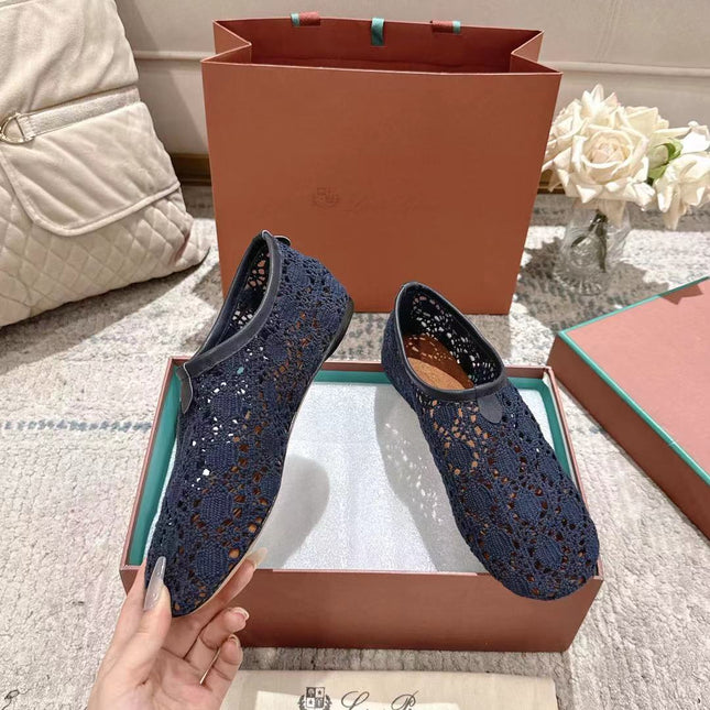FLAT SHOES 25 IN DARK BLUE MESH FABRIC