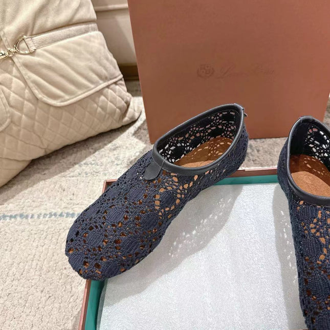 FLAT SHOES 25 IN DARK BLUE MESH FABRIC