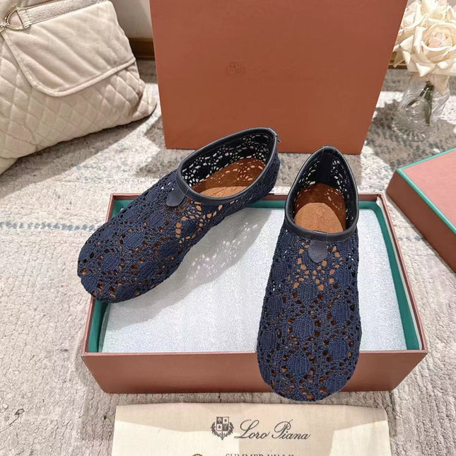 FLAT SHOES 25 IN DARK BLUE MESH FABRIC