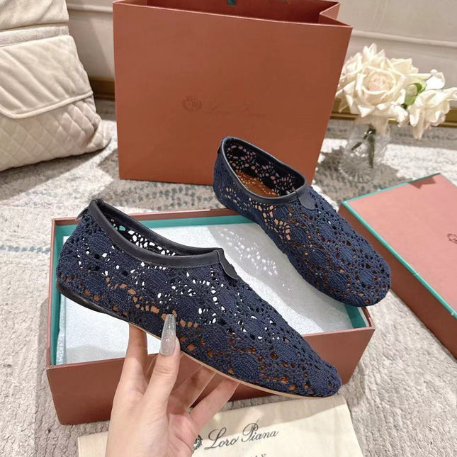 FLAT SHOES 25 IN DARK BLUE MESH FABRIC