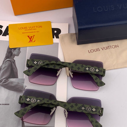 SQUARE SUNGLASSES L1294 IN GREEN ACETATE PURPLE LENSES