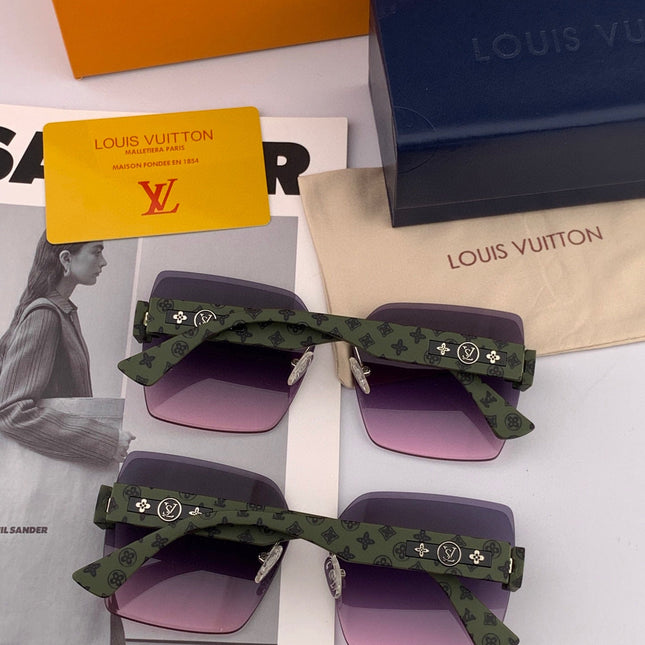 SQUARE SUNGLASSES L1294 IN GREEN ACETATE PURPLE LENSES