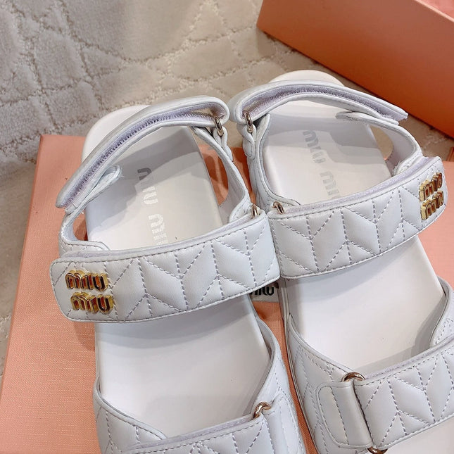 Sandals White Sheepskin With Horizontal Straps