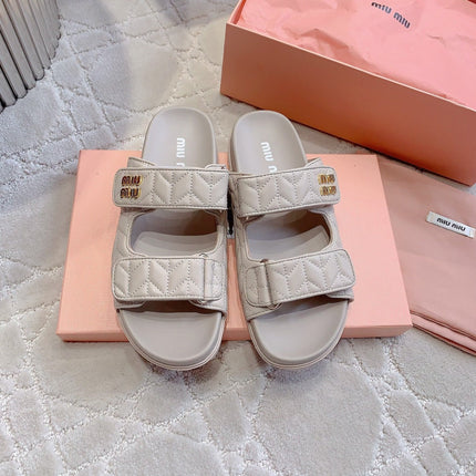 Beige Stylized Slippers Sheepskin