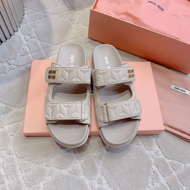 Beige Stylized Slippers Sheepskin